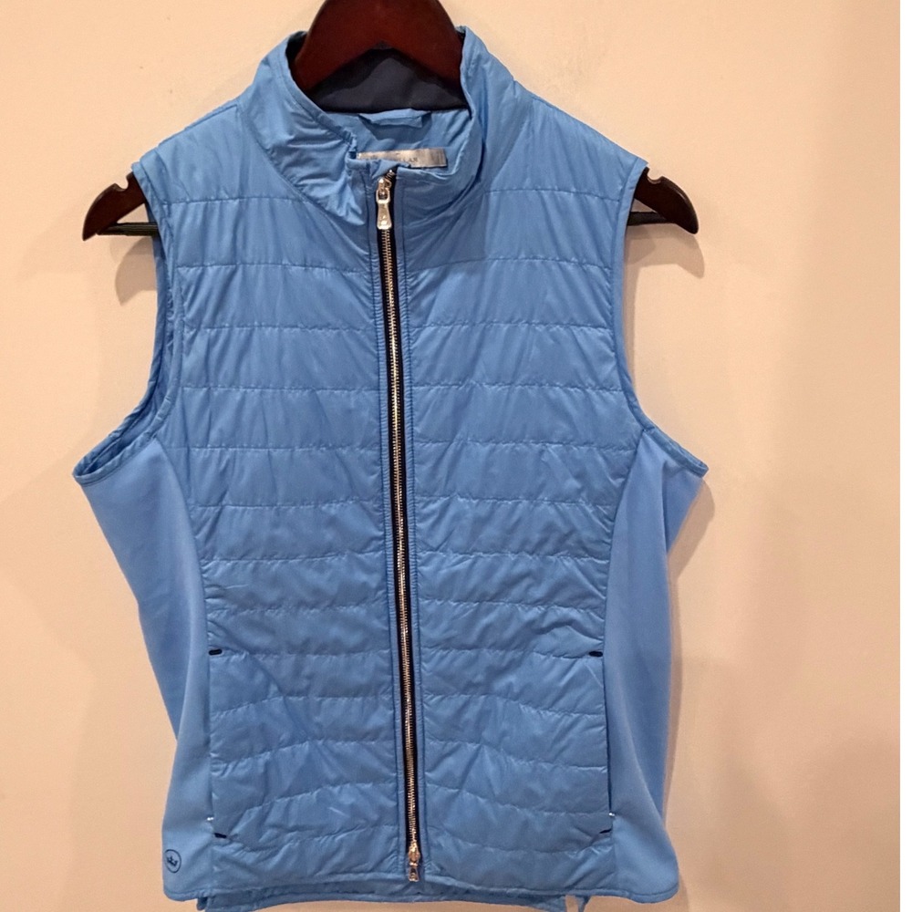 Peter Millar Womens Large Blue Quilted Full Zip Puffer Vest‎ Lightweight Golf